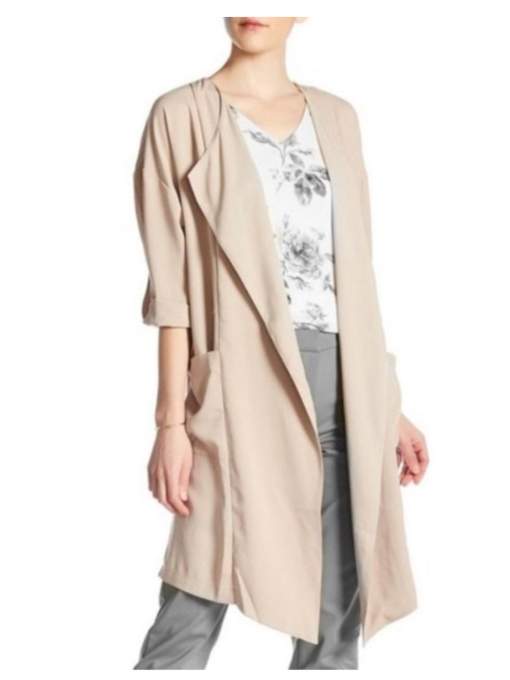 Philosophy Soft Cream Open-Front Draped Robe Cardigan